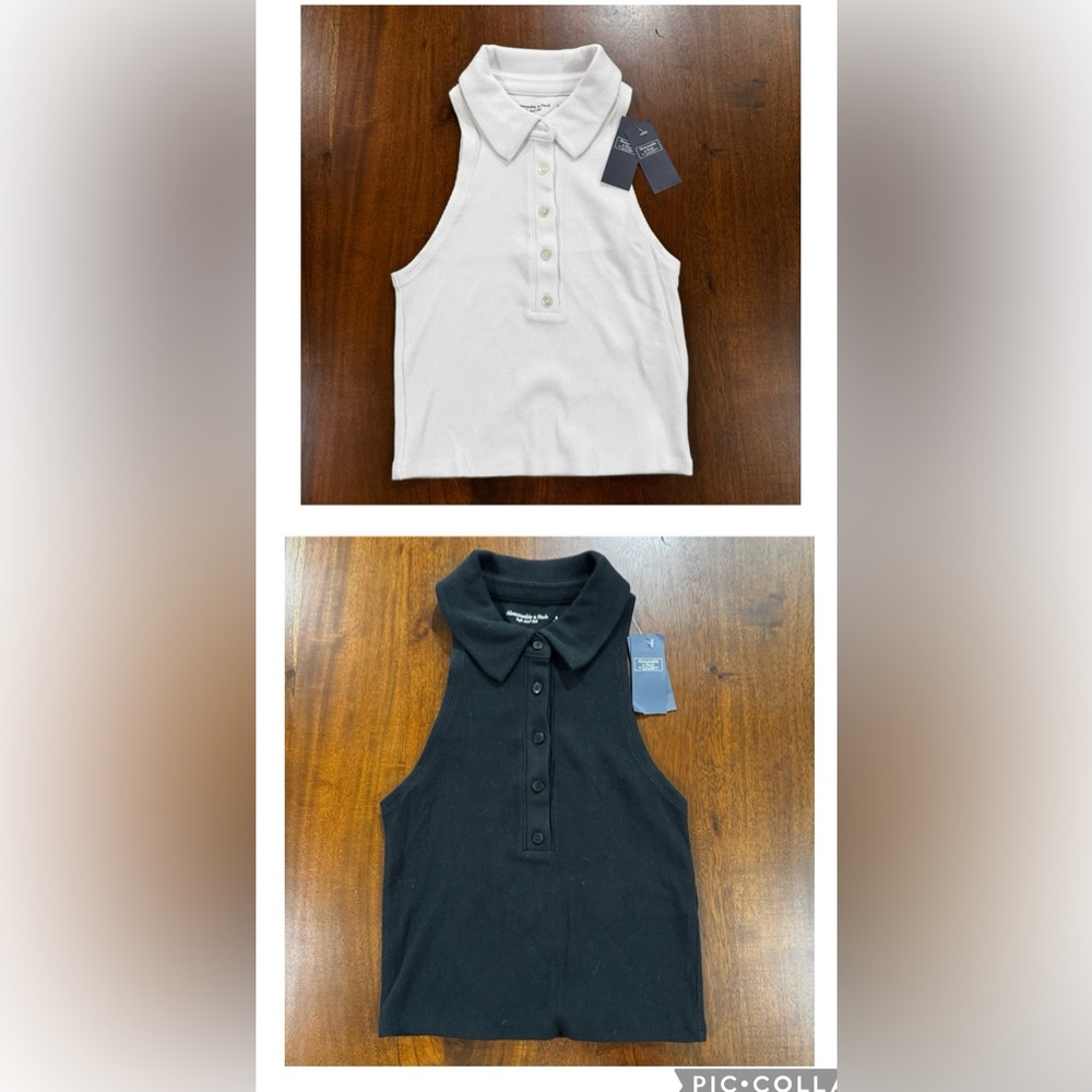 Abercrombie & Fitch White and Black Collared Tank Tops